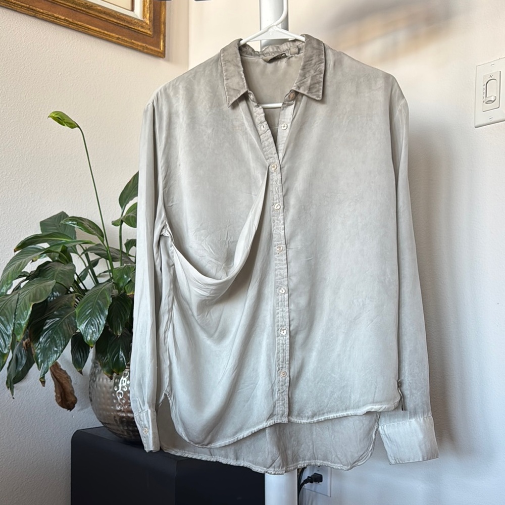 Cotton Candy Satin Button Up Shirt/Blouse/Top Sz S Oversized Lagenlook